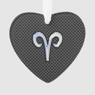 Silver Aries Zodiac Sign Black Carbon Fiber Print Ornament