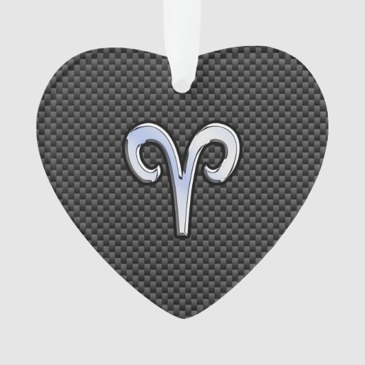 Silver Aries Zodiac Sign Black Carbon Fiber Print Ornament (voorkant)