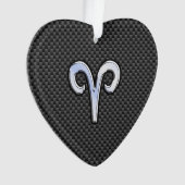 Silver Aries Zodiac Sign Black Carbon Fiber Print Ornament (voorkant)
