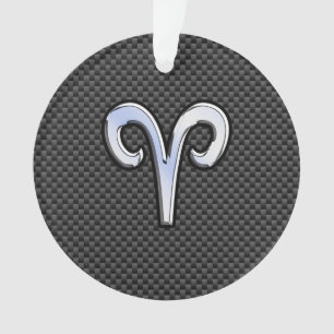 Silver Aries Zodiac Sign Black Carbon Fiber Print Ornament