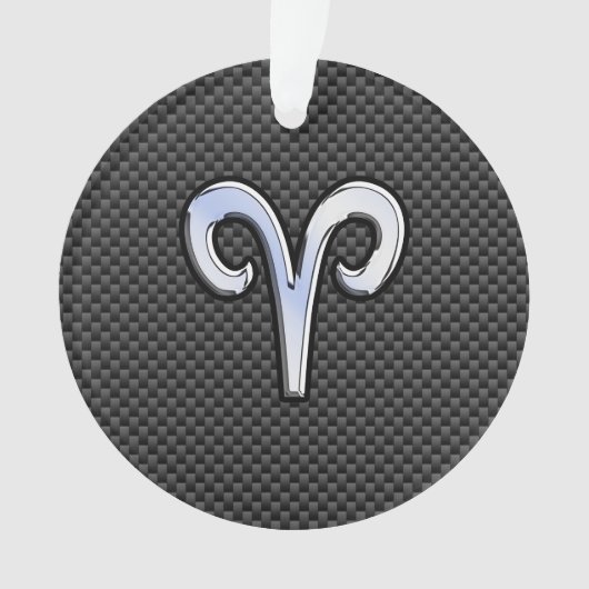 Silver Aries Zodiac Sign Black Carbon Fiber Print Ornament (voorkant)