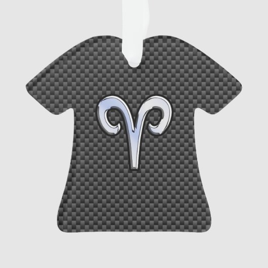 Silver Aries Zodiac Sign Black Carbon Fiber Print Ornament (voorkant)