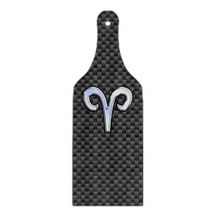 Silver Aries Zodiac Sign Black Carbon Fiber Print Snijplank