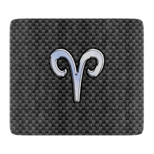 Silver Aries Zodiac Sign Black Carbon Fiber Print Snijplank (Voorkant)