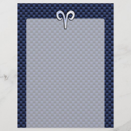 Silver Aries Zodiac Sign Blue Carbon Fiber Print (Voorkant)