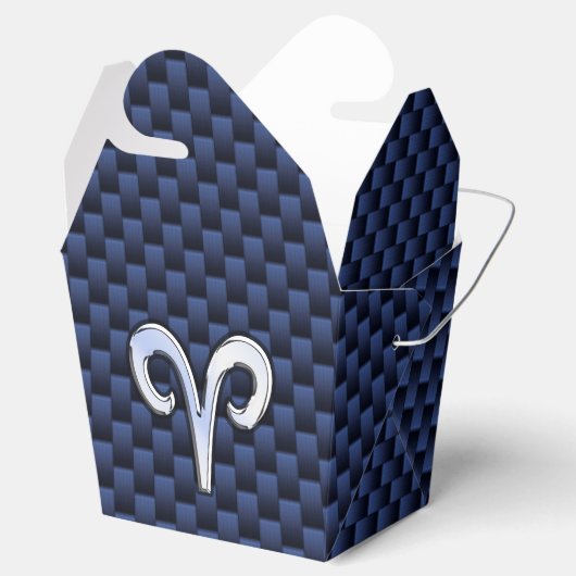 Silver Aries Zodiac Sign Blue Carbon Fiber Print Bedankdoosjes (Geopend)