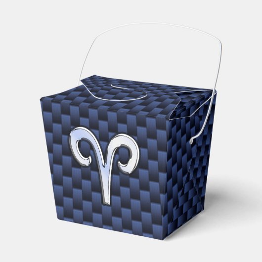 Silver Aries Zodiac Sign Blue Carbon Fiber Print Bedankdoosjes (Voorkant Zijde)