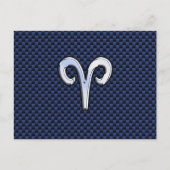 Silver Aries Zodiac Sign Blue Carbon Fiber Print Briefkaart (Voorkant)
