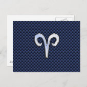 Silver Aries Zodiac Sign Blue Carbon Fiber Print Briefkaart (Voorkant / Achterkant)