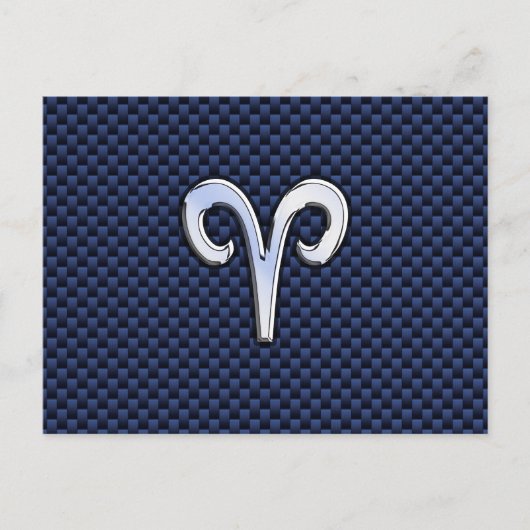 Silver Aries Zodiac Sign Blue Carbon Fiber Print Briefkaart (Voorkant)