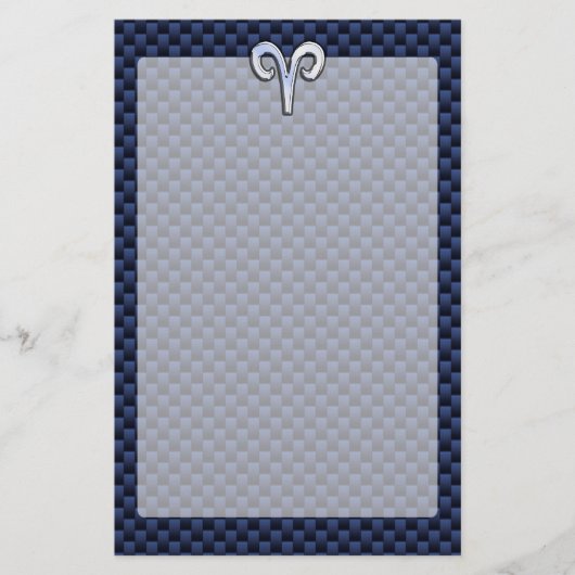 Silver Aries Zodiac Sign Blue Carbon Fiber Print Briefpapier (Voorkant)