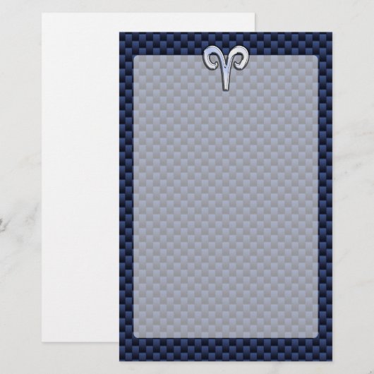 Silver Aries Zodiac Sign Blue Carbon Fiber Print Briefpapier (Voorkant / Achterkant)