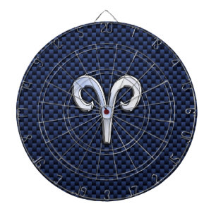 Silver Aries Zodiac Sign Blue Carbon Fiber Print Dartbord