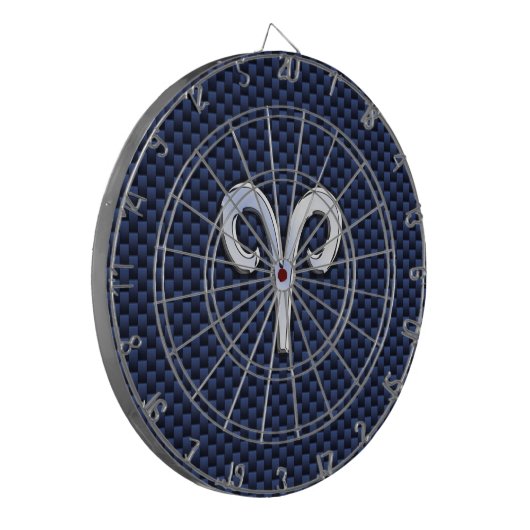 Silver Aries Zodiac Sign Blue Carbon Fiber Print Dartbord (Voorkant Links)
