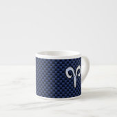 Silver Aries Zodiac Sign Blue Carbon Fiber Print Espresso Kop (Voorkant rechts)