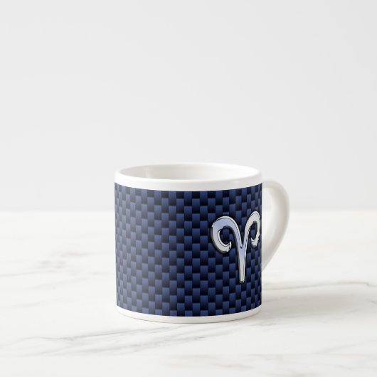 Silver Aries Zodiac Sign Blue Carbon Fiber Print Espresso Kop (Voorkant rechts)