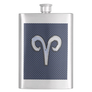 Silver Aries Zodiac Sign Blue Carbon Fiber Print Flacon