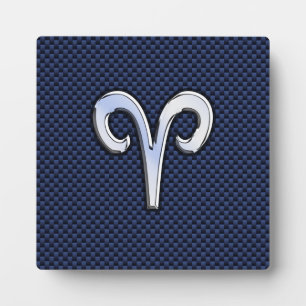 Silver Aries Zodiac Sign Blue Carbon Fiber Print Fotoplaat