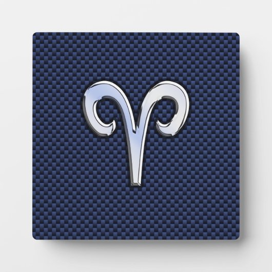 Silver Aries Zodiac Sign Blue Carbon Fiber Print Fotoplaat (Voorkant)