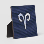 Silver Aries Zodiac Sign Blue Carbon Fiber Print Fotoplaat (Voorkant)
