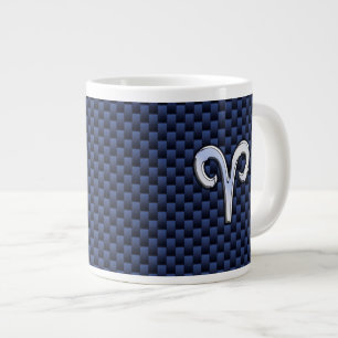 Silver Aries Zodiac Sign Blue Carbon Fiber Print Grote Koffiekop
