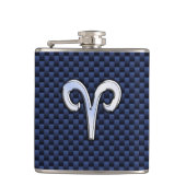 Silver Aries Zodiac Sign Blue Carbon Fiber Print Heupfles (Voorkant)