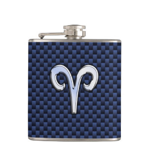 Silver Aries Zodiac Sign Blue Carbon Fiber Print Heupfles