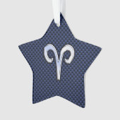 Silver Aries Zodiac Sign Blue Carbon Fiber Print Ornament (voorkant)