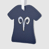 Silver Aries Zodiac Sign Blue Carbon Fiber Print Ornament (voorkant)