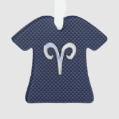 Silver Aries Zodiac Sign Blue Carbon Fiber Print Ornament (voorkant)