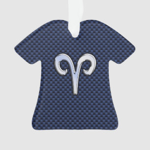 Silver Aries Zodiac Sign Blue Carbon Fiber Print Ornament