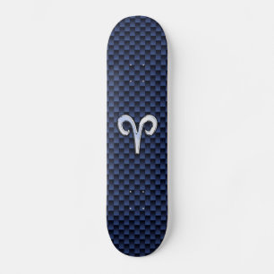 Silver Aries Zodiac Sign Blue Carbon Fiber Print Skateboard