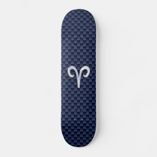 Silver Aries Zodiac Sign Blue Carbon Fiber Print Skateboard (Voorkant)