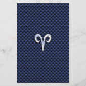 Silver Aries Zodiac Sign Navy Carbon Style Briefpapier (Voorkant)