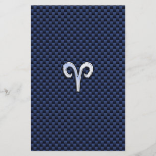 Silver Aries Zodiac Sign Navy Carbon Style Briefpapier