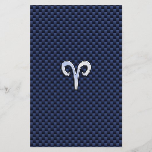 Silver Aries Zodiac Sign Navy Carbon Style Briefpapier (Voorkant)
