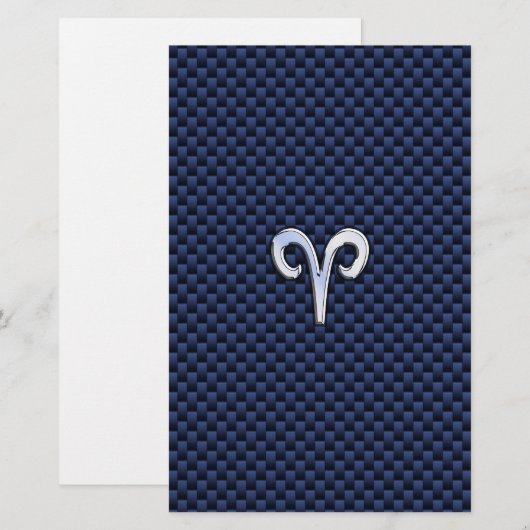 Silver Aries Zodiac Sign Navy Carbon Style Briefpapier (Voorkant / Achterkant)