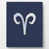Silver Aries Zodiac Sign Navy Carbon Style Fotoplaat (Voorkant)
