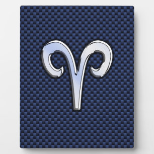 Silver Aries Zodiac Sign Navy Carbon Style Fotoplaat