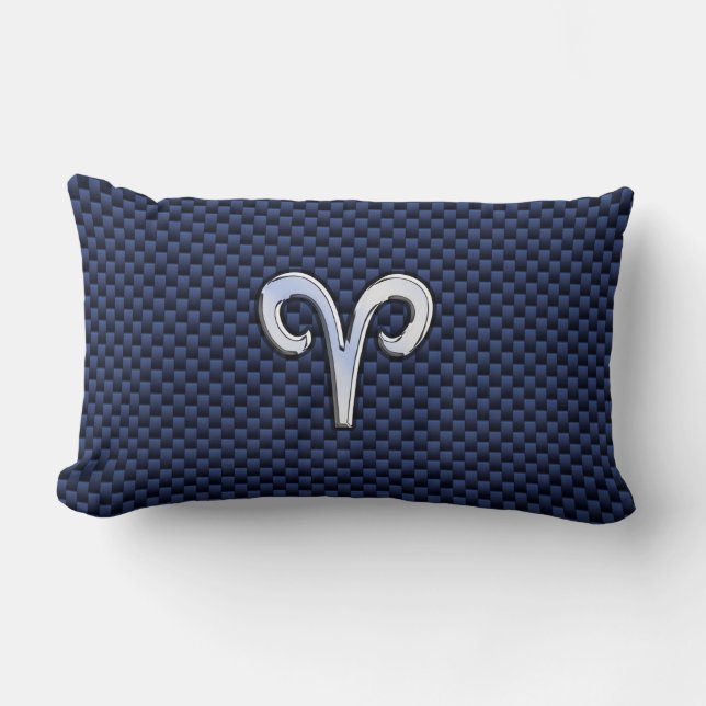 Silver Aries Zodiac Sign Navy Carbon Style Kussen (Voorkant)