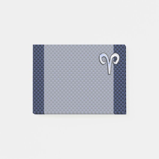 Silver Aries Zodiac Sign Navy Carbon Style Post-it® Notes (Voorkant)