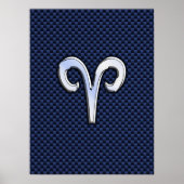 Silver Aries Zodiac Sign Navy Carbon Style Poster (Voorkant)