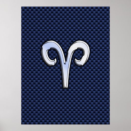 Silver Aries Zodiac Sign Navy Carbon Style Poster (Voorkant)