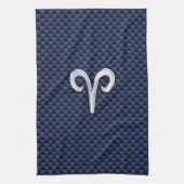 Silver Aries Zodiac Sign Navy Carbon Style Theedoek (Verticaal)