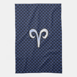 Silver Aries Zodiac Sign Navy Carbon Style Theedoek