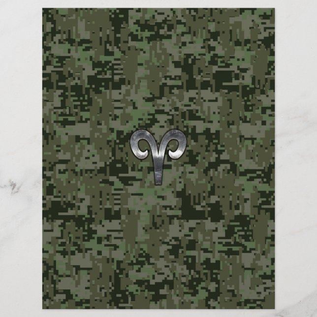 Silver Aries Zodiac Symbol Green Digital Camo (Voorkant)