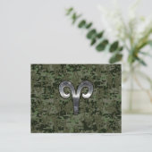 Silver Aries Zodiac Symbol Green Digital Camo Briefkaart (Staand voorkant)