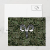 Silver Aries Zodiac Symbol Green Digital Camo Briefkaart (Voorkant / Achterkant)