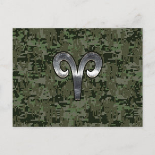 Silver Aries Zodiac Symbol Green Digital Camo Briefkaart