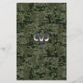 Silver Aries Zodiac Symbol Green Digital Camo Briefpapier (Voorkant)